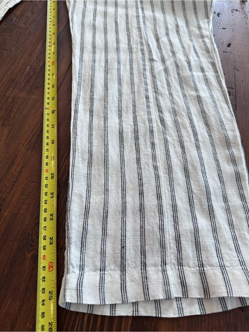 Quince 100% European Linen Tapered Ankle Pant Oatmeal Black Stripe Size L